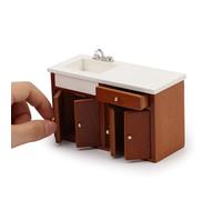 Muebles de casa de muñecas a escala 1/12, gabinete de lavabo en miniatura de madera con cajón y puertas que se pueden abrir (marrón)