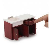 Muebles de casa de muñecas a escala 1/12, gabinete de lavabo en miniatura de madera con cajón y puertas que se pueden abrir (rojo)
