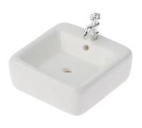 Muebles de casa de muñecas, lavabo de cerámica, accesorios a escala 1/12, fregadero de baño cuadrado blanco para casa de muñecas, adorno de decoración de muebles en miniatura para accesorios de baño