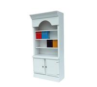 Muebles de estudio en miniatura de madera blanca con figura de libro a escala 1/12, biblioteca, decoración de biblioteca, estantería de madera para casa de muñecas