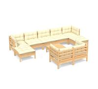 Muebles de jardín 10 pzas y cojines madera maciza de pino crema vidaxl