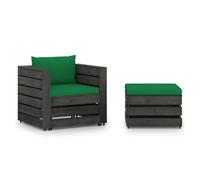 Muebles de jardín 2 piezas con cojines madera impregnada gris