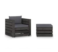 Muebles de jardín 2 piezas con cojines madera impregnada gris