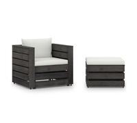 Muebles de jardín 2 piezas con cojines madera impregnada gris