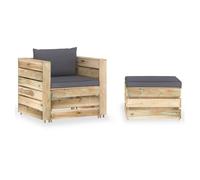 Muebles de jardín 2 piezas con cojines madera impregnada verde
