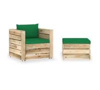 Muebles de jardín 2 piezas con cojines madera impregnada verde