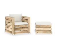 Muebles de jardín 2 piezas con cojines madera impregnada verde