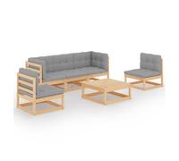 Muebles de jardín 6 piezas con cojines de madera de pino maciza vidaxl