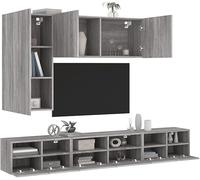 Muebles de pared para TV, color gris, combinación sin madera, ajustable, estante de almacenamiento, centro de entretenimiento multimedia, mesa consola moderna para sala de estar y dormitorio