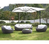 Muebles de salón para jardín de resina trenzada gris: sofá, 2 sillones y mesa de centro - WHITEHEAVEN