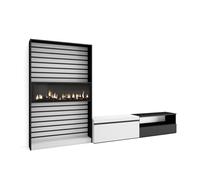 Muebles de salón para tv, conjunto de muebles comedor, 210x35x186cm, para tv hasta 80", chimenea eléctrica, estilo moderno, blanco y negro