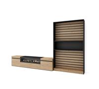 Muebles de salón para tv, conjunto de muebles comedor, 210x35x186cm, para tv hasta 80", chimenea eléctrica, estilo moderno, roble y negro