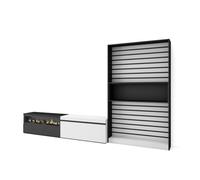 Muebles de salón para tv, conjunto de muebles comedor, 210x35x186cm, para tv hasta 80", chimenea eléctrica, estilo moderno, blanco y negro