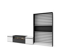 Muebles de salón para tv, conjunto de muebles comedor, 210x35x186cm, para tv hasta 80", chimenea eléctrica, estilo moderno, blanco y negro