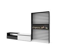 Muebles de salón para tv, conjunto de muebles comedor, 210x35x186cm, para tv hasta 80", chimenea eléctrica, estilo moderno, blanco y negro
