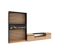 Muebles de salón para tv, conjunto de muebles comedor, 210x35x186cm, para tv hasta 80", chimenea eléctrica, estilo moderno, roble y negro
