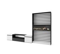 Muebles de salón para tv, conjunto de muebles comedor, 210x35x186cm, para tv hasta 80", chimenea eléctrica, estilo moderno, blanco y negro
