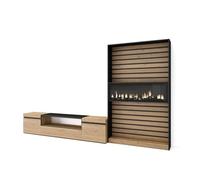 Muebles de salón para tv, conjunto de muebles comedor, 210x35x186cm, para tv hasta 80", chimenea eléctrica, estilo moderno, roble y negro