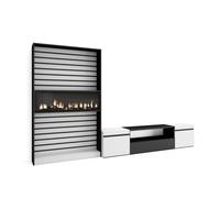 Muebles de salón para tv, conjunto de muebles comedor, 210x35x186cm, para tv hasta 80", chimenea eléctrica, estilo moderno, blanco y negro