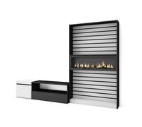 Muebles de salón para tv, conjunto de muebles comedor, 260x35x186cm, para tv hasta 65", chimenea eléctrica, estilo moderno, blanco y negro