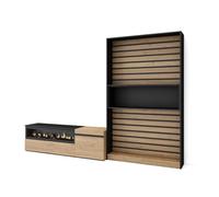 Muebles de salón para tv, conjunto de muebles comedor, 260x35x186cm, para tv hasta 65", chimenea eléctrica, estilo moderno, roble y negro