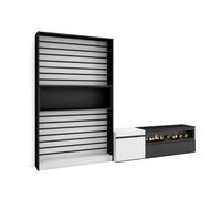 Muebles de salón para tv, conjunto de muebles comedor, 260x35x186cm, para tv hasta 65", chimenea eléctrica, estilo moderno, blanco y negro