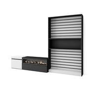 Muebles de salón para tv, conjunto de muebles comedor, 260x35x186cm, para tv hasta 65", chimenea eléctrica, estilo moderno, blanco y negro