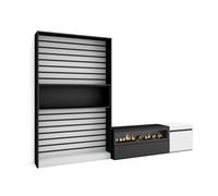 Muebles de salón para tv, conjunto de muebles comedor, 260x35x186cm, para tv hasta 65", chimenea eléctrica, estilo moderno, blanco y negro