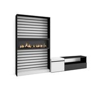 Muebles de salón para tv, conjunto de muebles comedor, 260x35x186cm, para tv hasta 65", chimenea eléctrica, estilo moderno, blanco y negro