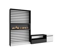 Muebles de salón para tv, conjunto de muebles comedor, 260x35x186cm, para tv hasta 65", chimenea eléctrica, estilo moderno, blanco y negro