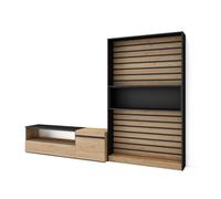 Muebles de salón para tv, conjunto de muebles comedor, 260x35x186cm, para tv hasta 65", mueble televisión, estilo moderno, roble y negro
