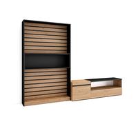 Muebles de salón para tv, conjunto de muebles comedor, 260x35x186cm, para tv hasta 65", mueble televisión, estilo moderno, roble y negro