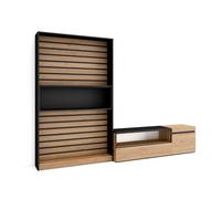 Muebles de salón para tv, conjunto de muebles comedor, 260x35x186cm, para tv hasta 65", mueble televisión, estilo moderno, roble y negro