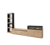 Skraut home Muebles de salón efecto madera roble y negro 310x35x186cm efecto fuego