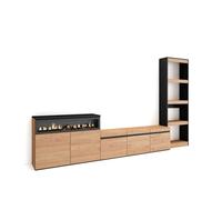 Skraut home Muebles de salón efecto madera roble y negro 310x35x186cm efecto fuego