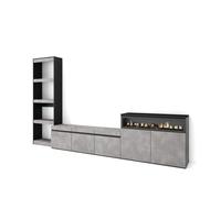 Muebles de salón para tv, conjunto de muebles comedor, 310x35x186cm, para tv hasta 65", chimenea eléctrica, estilo moderno, cemento