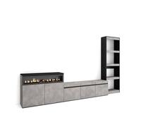 Muebles de salón para tv, conjunto de muebles comedor, 310x35x186cm, para tv hasta 65", chimenea eléctrica, estilo moderno, cemento