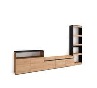 Skraut Home Muebles de Salón para TV, 310x35x186cm, Para TV hasta 65", Mueble Televisión, Roble y negro