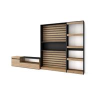 Muebles de salón para tv, conjunto de muebles comedor, 320x35x186cm, mueble televisión, estilo moderno, roble y negro