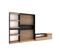 Muebles de salón para tv, conjunto de muebles comedor, 320x35x186cm, mueble televisión, estilo moderno, roble y negro