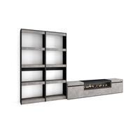 Muebles de salón para tv, conjunto de muebles comedor, 320x35x186cm, para tv hasta 80", chimenea eléctrica, estilo moderno, cemento