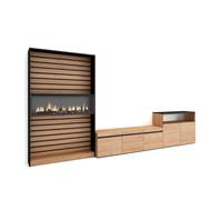 Muebles de salón para tv, conjunto de muebles comedor, 360x35x186cm, para tv hasta 65", chimenea eléctrica, estilo moderno, roble y negro