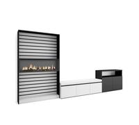 Muebles de salón para tv, conjunto de muebles comedor, 360x35x186cm, para tv hasta 65", chimenea eléctrica, estilo moderno, blanco y negro