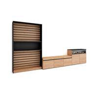 Muebles de salón para tv, conjunto de muebles comedor, 360x35x186cm, para tv hasta 65", chimenea eléctrica, estilo moderno, roble y negro