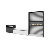 Muebles de salón para tv, conjunto de muebles comedor, 360x35x186cm, para tv hasta 65", chimenea eléctrica, estilo moderno, blanco y negro