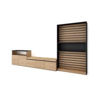 Muebles de salón para tv, conjunto de muebles comedor, 360x35x186cm, para tv hasta 65", mueble televisión, estilo moderno, roble y negro