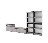 Muebles de salón para tv, conjunto de muebles comedor, 370x35x186cm, para tv hasta 65", chimenea eléctrica, estilo moderno, cemento