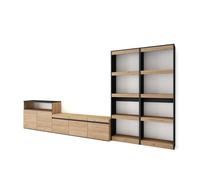 Muebles de salón para tv, conjunto de muebles comedor, 370x35x186cm, para tv hasta 65", mueble televisión, estilo moderno, roble y negro