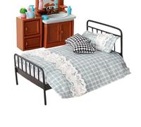 Muebles En Miniatura - Ropa De Cama Con Estructura De Hierro Forjado A Escala 1:12 | Juego De Cama Para Muñecas Pequeñas Con Marco De Hierro Forjado, Accesorio Para Dormitorio De Casa De Muñecas, Mini
