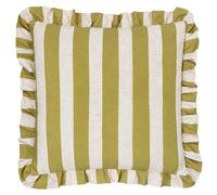 Muebles. Funda de cojín con Volantes y Estampado de Rayas de Lino - Lino/Oliva - 50x50cm